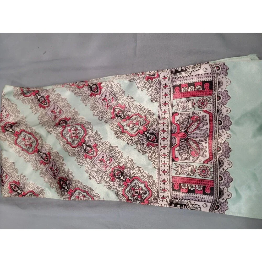 Vintage Mint Green Pink Paisley Medallion Oblong Scarf Boho Cottagecore Retro